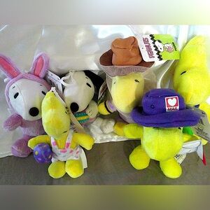 6 Peanuts Character Plush w/Backpack Clips